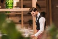 Waiter serving cup of coffee Royalty Free Stock Photo