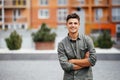 Handsome smiling young man portrait. Cheerful man looking at camera Royalty Free Stock Photo