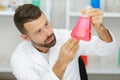 Handsome student chemistry working with chemicals Royalty Free Stock Photo