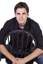 Handsome and stylish model sitting on chair