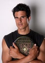 Handsome Tennis Player Holding Racket Royalty Free Stock Photo