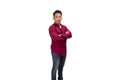 A handsome Thai man in dark red shirt