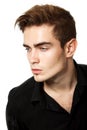 Handsome trendy young man in black shirt, portrait of fashi