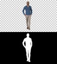 Handsome young arabic man wearing a casual outfit walking, putting his both hands in his pockets, Alpha Channel Royalty Free Stock Photo