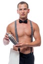 Handsome young barman with shaker in hand Royalty Free Stock Photo