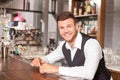 Handsome young barman is working in bar Royalty Free Stock Photo