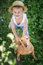 Handsome Young Boy and His Dog looking up Royalty Free Stock Photo