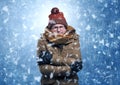 Handsome boy shivering at snowstorm concept Royalty Free Stock Photo