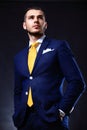 Handsome young business man standing on black Royalty Free Stock Photo