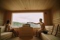 Young couple relaxing in the sauna Royalty Free Stock Photo