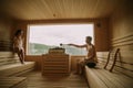 Young couple relaxing in the sauna Royalty Free Stock Photo