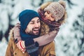 Dad with daughter outdoor in winter Royalty Free Stock Photo