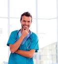 Handsome young doctor isolated smiling at the came Royalty Free Stock Photo