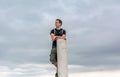 Handsome young hiker looking to the horizon on a Tramontana mountain peak top Royalty Free Stock Photo