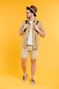 handsome young man with backpack looking away Royalty Free Stock Photo