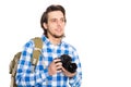 Handsome young man with a camera in summer suit Royalty Free Stock Photo