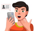 Handsome young man in casual t-shirt talking on the smartphone with chat bubble vector illustration Royalty Free Stock Photo