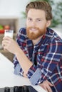 handsome young man drinking milk Royalty Free Stock Photo
