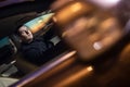 Handsome young man driving his car at night Royalty Free Stock Photo