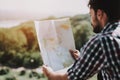 Handsome Young Man Looking at Paper Map Outdoors Royalty Free Stock Photo