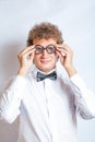 Handsome young man in nerd glasses studio shot on Royalty Free Stock Photo