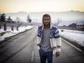 Handsome young man outdoor in winter fashion Royalty Free Stock Photo