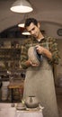 Handsome young man posing in pottery workshop Royalty Free Stock Photo