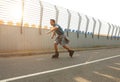 Handsome young man roller skating . Recreational activity Royalty Free Stock Photo