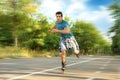 Handsome young man roller skating Royalty Free Stock Photo