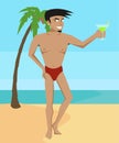 Handsome young man at sea beach vector cartoon