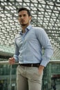 Handsome young man in train station or airport Royalty Free Stock Photo