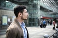 Handsome young man in train station or airport Royalty Free Stock Photo