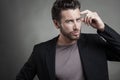 Handsome young man wearing grey suit Royalty Free Stock Photo