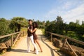 Handsome young man and woman dancing bachata and salsa in the park. The couple dance passionately surrounded by greenery. Dancing Royalty Free Stock Photo