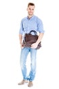 Handsome young student with laptop bag Royalty Free Stock Photo