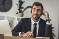 handsome young technical support worker making call Royalty Free Stock Photo