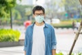 HandsomeMan wearing face mask protect filter against air pollution PM2.5 or wear N95 mask. protect pollution, anti smog and