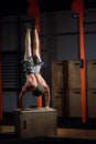 Handstand on box push-up man workout at gym push ups Royalty Free Stock Photo