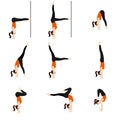 Handstand prep and scorpion variations yoga asanas set