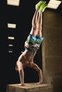 Handstand push-up man workout at gym pus ups Royalty Free Stock Photo