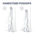 Handstand Push-Ups Exercise Black and Wite Outlined Home Workout Guidance.