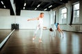 Tall teenager from generation z in black short doing handstand Royalty Free Stock Photo