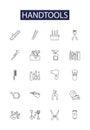 Handtools line vector icons and signs. Pliers, Hammers, Screwdrivers, Drills, Saws, Files, Chisels, Rulers outline