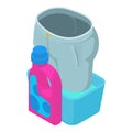 Handwash icon isometric vector. Grey cropped jeans and washing conditioner icon