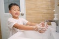 Handwashing, Little Asian kindergarten boy child washing hands in toilet , Hygiene Habits for Kids