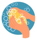 Handwashing icon. Hand in water with soap and bubbles