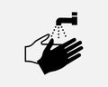 Wash Hands Hand Washing Water Tap Clean Hygiene Practice Black White Silhouette Symbol Icon Vector Royalty Free Stock Photo