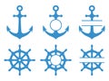 Handwheel and anchor icons. Sea ship. Vector monograms set isolated Royalty Free Stock Photo