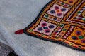Handwork embroidery,Handmade embroidery art. Traditional Indian handmade embroidery art,selective focus,mirror work colorful