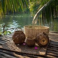 handwoven baskets and bambo Royalty Free Stock Photo